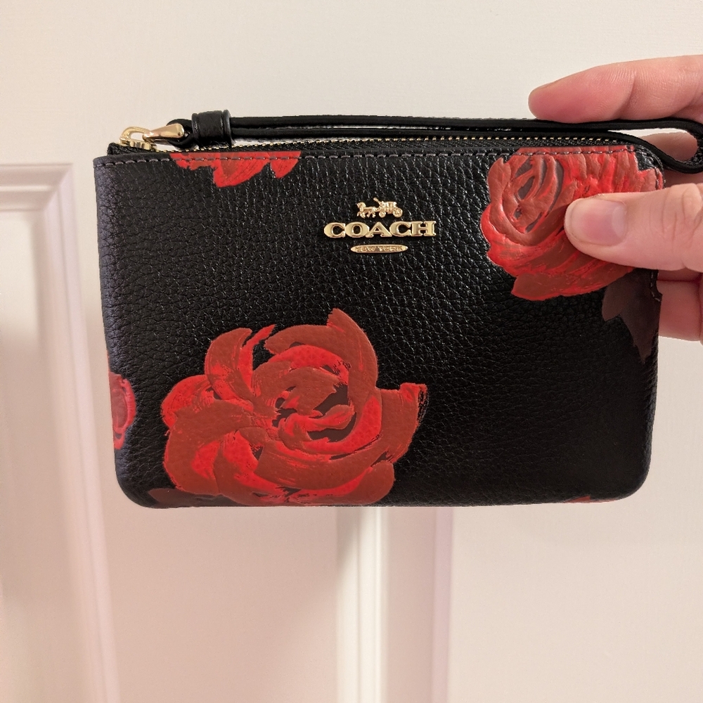 Coach Corner Zip Wristlet With Floral Print